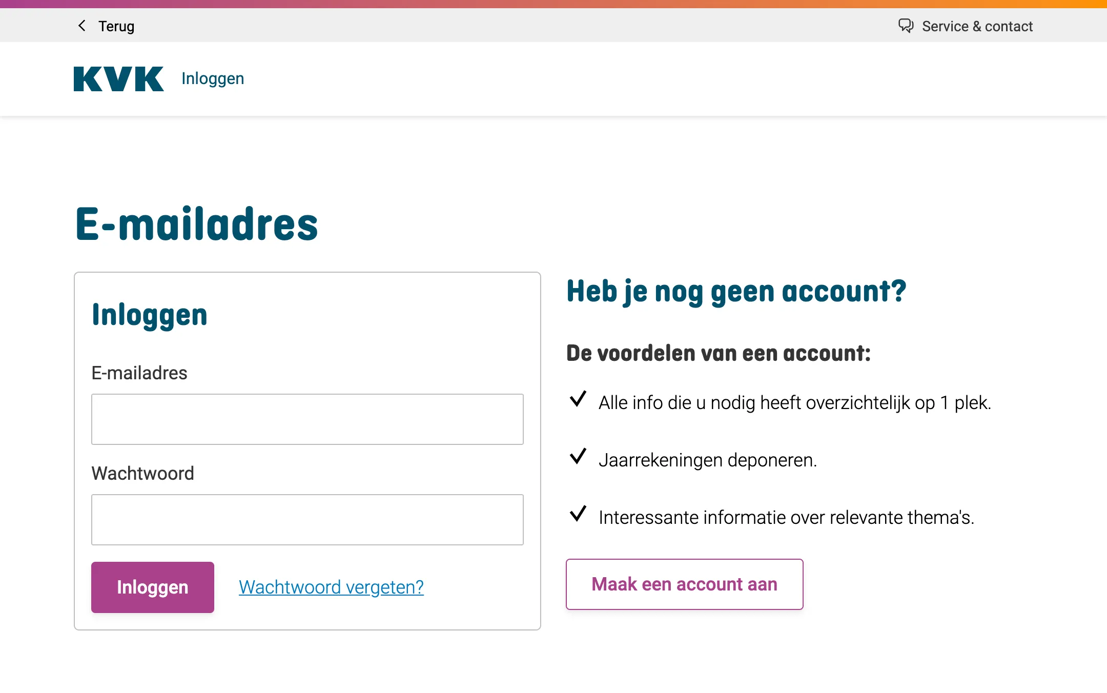 Login page